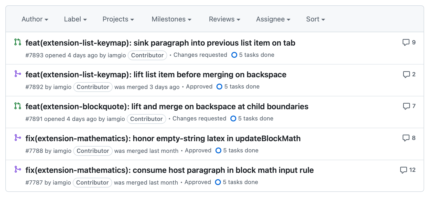 Pull requests opened on behalf of Falconer on ueberdosis/tiptap